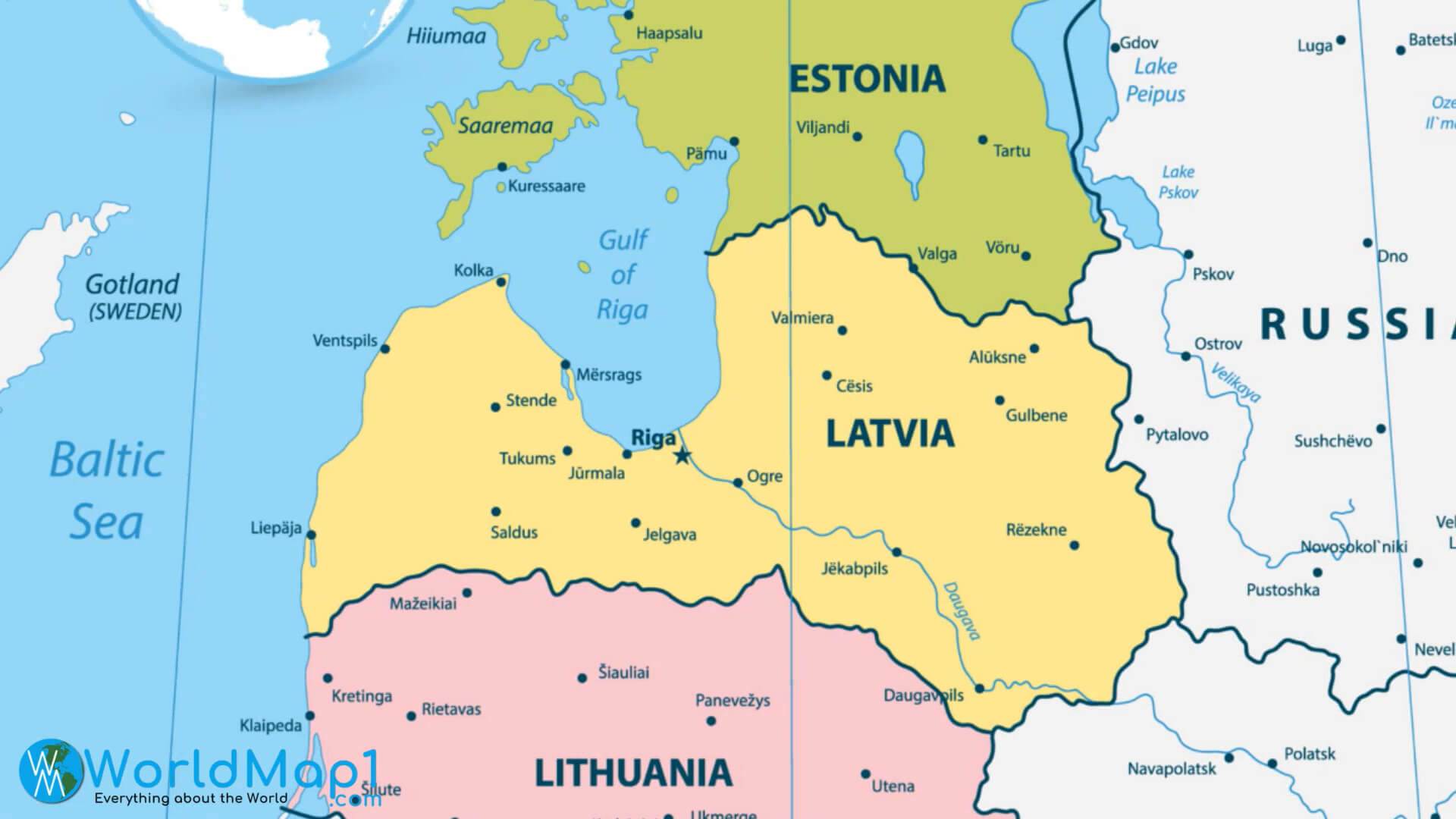 Karte von Lettland und den baltischen Ländern